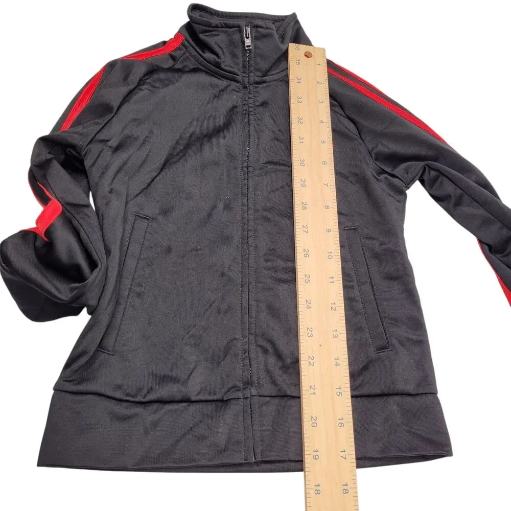 Adidas Toddler Full Zip Track Jacket 3 Red Stripe  Logo Embroidered Black Size 5